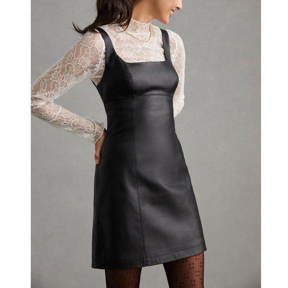 Anthropologie Dresses & Skirts - Anthropologie Maeve Faux Leather Squareneck Mini Dress Black - Size 10